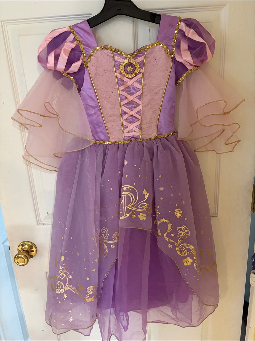 Tangled Rapunzel Princess Girls Halloween Costume Dress with Gold Accents - Kids